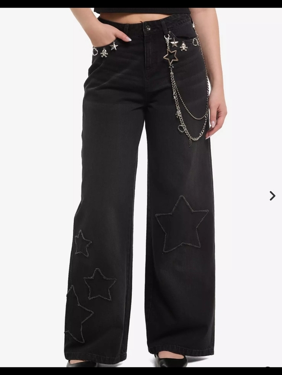 Social Collision / Hot Topic Denim - Black Wide Leg Jeans with Silver Chain Charms With Stars